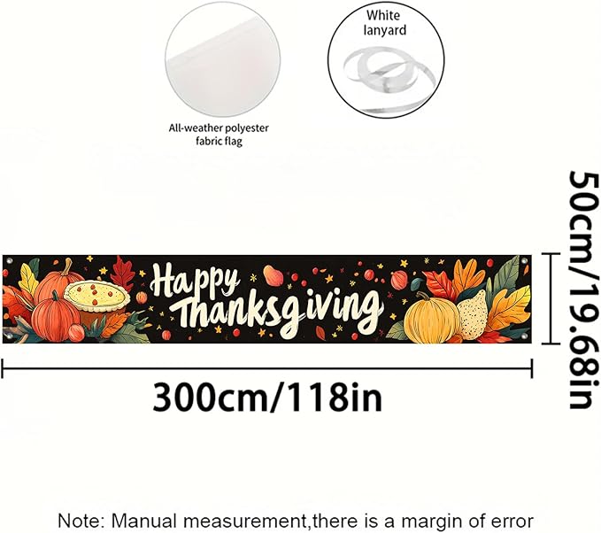 BlissYard Thanksgiving Banner 180x20 Inches Hanging Decor Pumpkin Pie Harvest Scene Decoration for Home Party Supplies Photo Backdrop Outdoor Indoor Holiday Season Decor