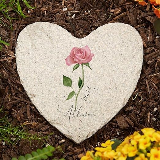 Personalization Universe Personalized Small Birth Month Flower Garden Stone, Name, and Date - Perfect Outdoor Decor for Garden or Walkway, Mother's Day, Grandma's Birthday, or Memorial – 5.75” x 5.75”