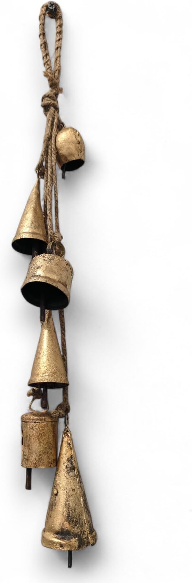 Rustic Iron Metal Bells Hanging Wind Chimes | Set of 6 Vintage Bells for Outdoor & Indoor Patio Garden Decor | 40 cm Length