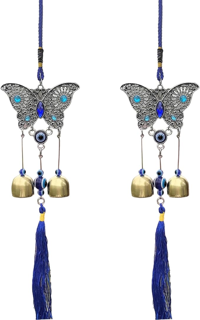 2-Pack Evil Eye Wind Chime Decorations - Metal Copper Wind Chime Pendants with Soothing Tones, Ideal for Windows, Garden, and Home Decor (Butterfly)