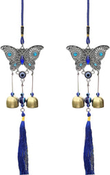 2-Pack Evil Eye Wind Chime Decorations - Metal Copper Wind Chime Pendants with Soothing Tones, Ideal for Windows, Garden, and Home Decor (Butterfly)