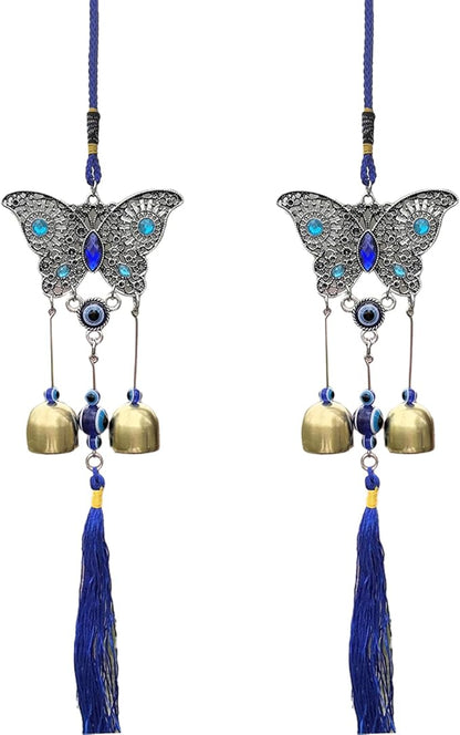 2-Pack Evil Eye Wind Chime Decorations - Metal Copper Wind Chime Pendants with Soothing Tones, Ideal for Windows, Garden, and Home Decor (Butterfly)