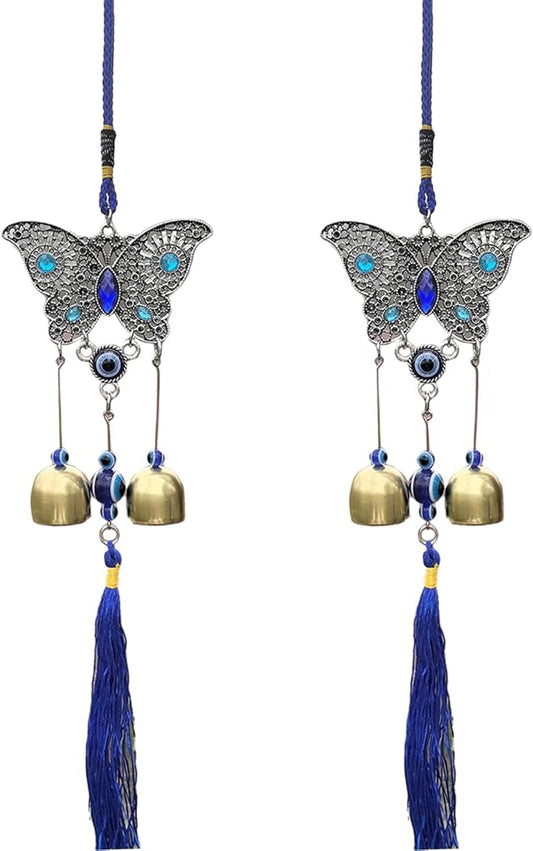 2-Pack Evil Eye Wind Chime Decorations - Metal Copper Wind Chime Pendants with Soothing Tones, Ideal for Windows, Garden, and Home Decor (Butterfly)