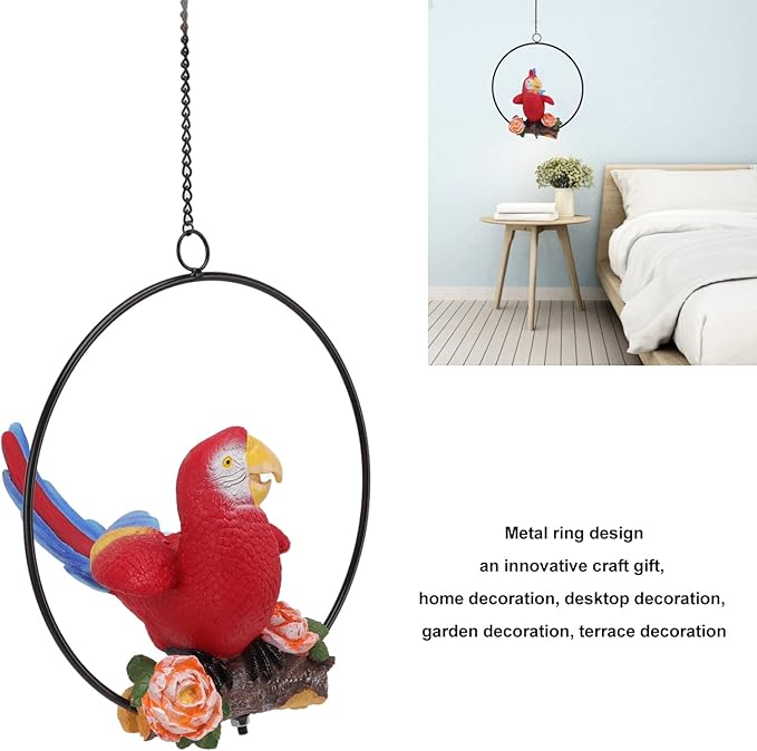 Hanging Iron Ring Parrots Resin Garden Statue 14x19x17.5cm Waterproof Outdoor Decor - Vibrant Weather - Colors, Easy - to - Hang for Balcony & Courtyard Decoration