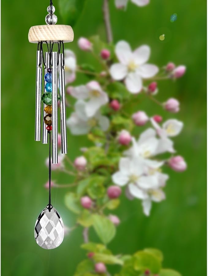 Woodstock Wind Chimes for Outside, Garden, Patio, Porch and Outdoor Decor (10'') Gem Drop Chime Prism Small Wind Chimes Christmas/Hanukkah Gifts (GEMPR)