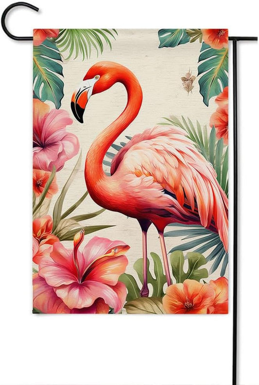 Gkyygk Pink Flamingo Welcome Garden Flag 12x18 Inch Double Sided Seasonal Yard Burlap Banners Outdoor Flag for Men Women