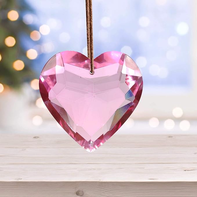Together-life 2 Pack Heart Crystal Ball Prism Pendant, Clear Glass Crystal Suncatcher Rainbow Maker for Window, Indoor Outdoor Garden Hanging Décor(Pink)
