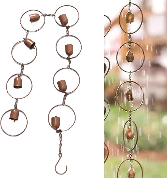 Hanging Rain Chain Metal Chime with Hooks Soothing Sounds Effective Gutter Drainage Catcher for Balcony Courtyard