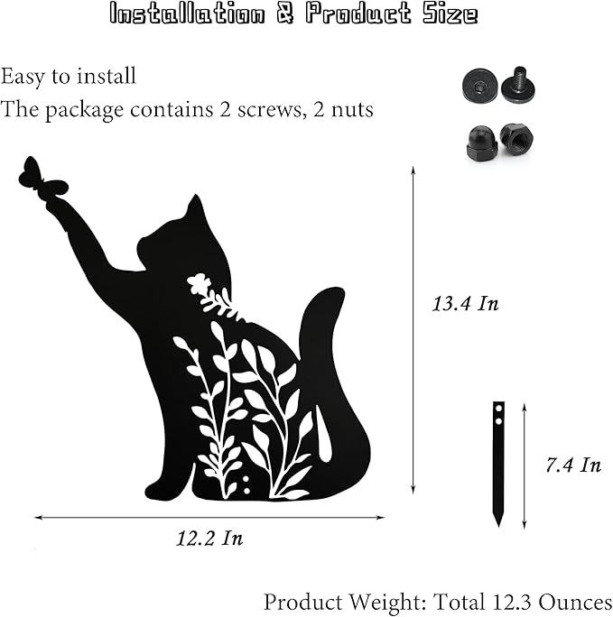 Metal Black Cat Statue - Garden Yard Decoration, Cat Gifts, Outdoor Home Decoration