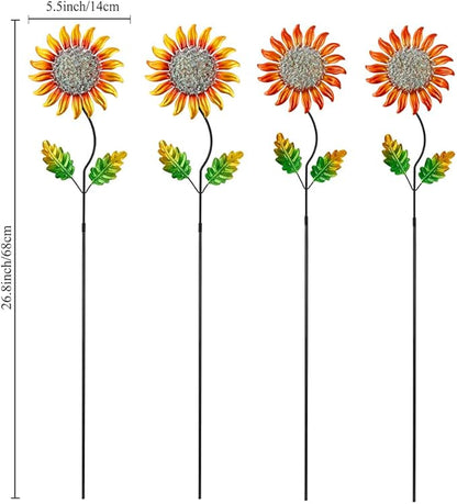 Garden Decor for Outside,Metal Sunflower Garden Stakes Lawn Ornaments Decorative Spring Decor 4 Pcs,Yard Art for Outdoor Lawn Patio Pot Decoration