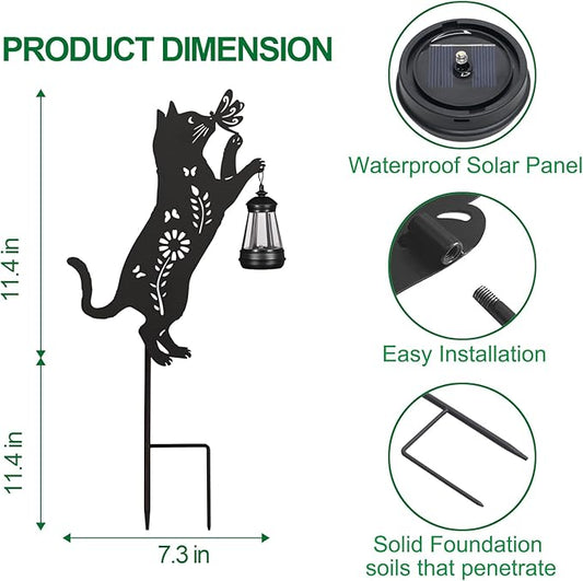 Solar Garden Stake Decorative Lantern for Outdoor, 2 Pack Metal Cat Silhouette Lights for Lawn, Pathway, Patio, Yard Outdoor Decor Gifts for Women Mom and Grandma