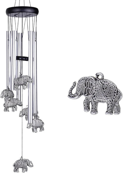 Outdoor Elephant Wind Chimes Indoor Decor - Pure Hand-Made Mobile Romantic Windcatcher 28" Elephant Wind Chime for Home, Xmas, Gift for Mom, Balcony, Patio, Garden Decoration(5 Tubes, 6 Elephants)
