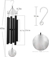 ASTARIN Large Wind Chimes Outdoor Deep Tone,45 Inch Sympathy Wind Chimes for Outside with 6 Tubes Tuned Relaxing Melody,Memorial Wind Chimes Large for Mom,Garden Decor,Black
