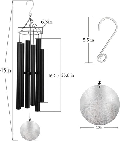 ASTARIN Large Wind Chimes Outdoor Deep Tone,45 Inch Sympathy Wind Chimes for Outside with 6 Tubes Tuned Relaxing Melody,Memorial Wind Chimes Large for Mom,Garden Decor,Black