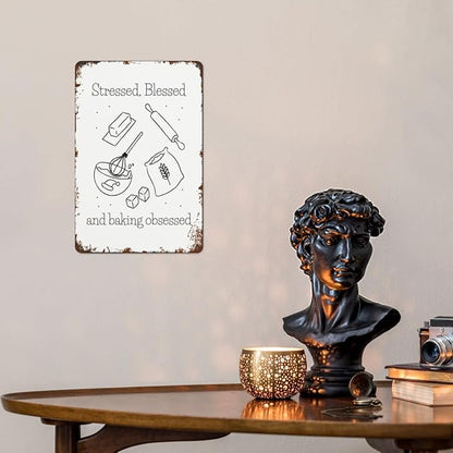 Vintage Metal Tin Sign STRESSED BLESSED Bake Wall Decor for Home,Garden,Yard,Patio,Office,Dorm,& More 8x12 inches Retro & Funny Room Decorations