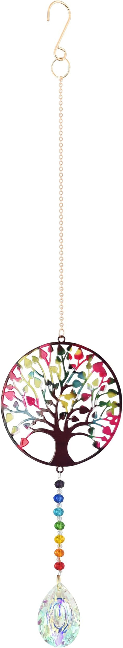 Tree of Life Crystal Suncatcher, Hanging Garden Suncatchers, Tree of Life Crystal Decoration for Window & Garden, Decorative Hanging Ornament