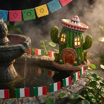 TERESA'S COLLECTIONS Garden Decor, Cactus Fairy House Cinco de Mayo Decor, Waterproof Resin Garden Statue, Cinco de Mayo Gift, Garden Gift, Indoor/Outdoor, 7.5"
