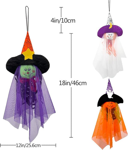 Halloween Hanging Ghost Decorations Outdoor, Pumpkin Witch Halloween Tree Ornaments, Cute Flying Ghost Straw Windsock Pendant Home Indoor Decor Yard Patio Lawn Garden Outside Kids Party Supplies 3PCS