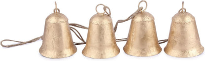 Decorative Cow Bell, 27" Hanging Bells Chime, Rustic Antique Brass Finish Metal Bells with Jute Rope, Tibetan Inspired Farmhouse Vintage Cascading Bell's for Indoor, Outdoor Patio, Garden & Wall Decor