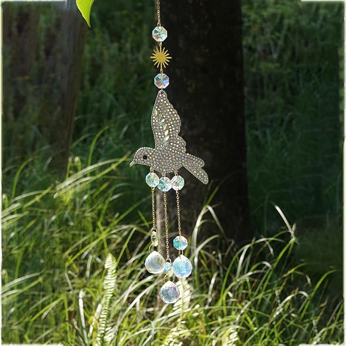 Hummingbird Suncatcher for Window Hanging - Rhinestones Bird with Crystal Prisms Rainbow Maker Pendant for Patio Hallway Indoor Home Decor.