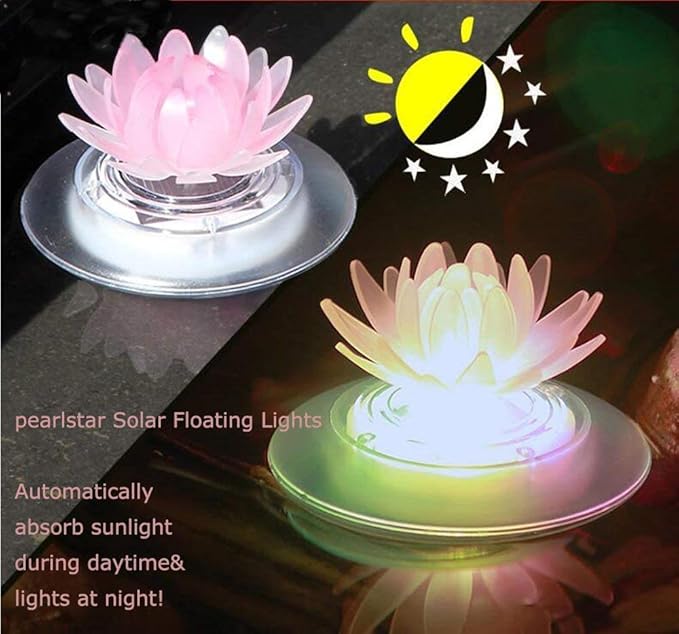 Larekook 2 Pack Solar Lotus Pond Lights, Floating Color Changing Lotus Flower Pool Lights Led Waterproof Outdoor Swimming Pool Pond Submersible Lights