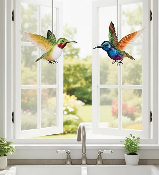Regal Art & Gift Hummingbird Bouncie Set of 2 - Hand-Painted Metal Spring Garden Decor, Weather-Resistant Outdoor Yard Art, Bird Sculpture for Lawn & Patio - Coronet & Ruby