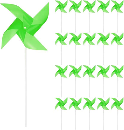 HARFINGTON 50pcs Windmills for The Yard Garden 15" x 7.5" 4 Leaves Pinwheels Wind Mills Spinners Windproof Waterproof Bird Devices with Stakes for Patio Decor, Green