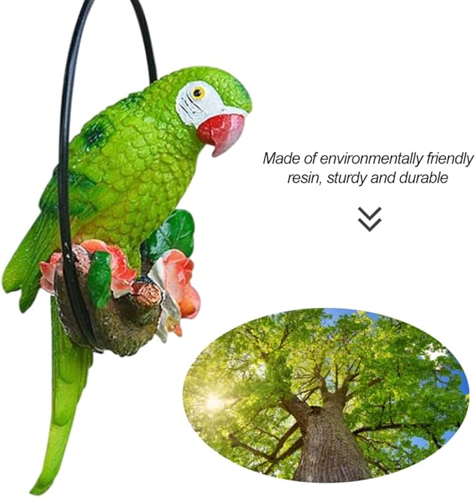 Hanging Parrot Garden Decor Resin Parrot Outdoor Decor Parrot on Perch Garden Sculpture Parrot Statue for Outdoor Garden Decorations Green Garden.