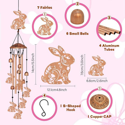 ORIGACH Rabbit Wind Chimes, Metal Wind Chimes for Outside, Decor for Lawn, Patio, Home, Garden, Large Animal Wind Chime Gifts for Birthday Family & Friends