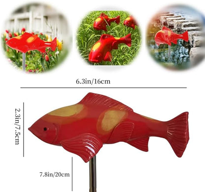 Koi Fish Decor Garden,Koi Art Decor Resin Sculptures with Stake, Garden Sculptures & Statues,A Set of 3 Pieces Fish Sculpture for Outdoors, Patio, Yard, Lawn, Pond and Home Decoration (Red)