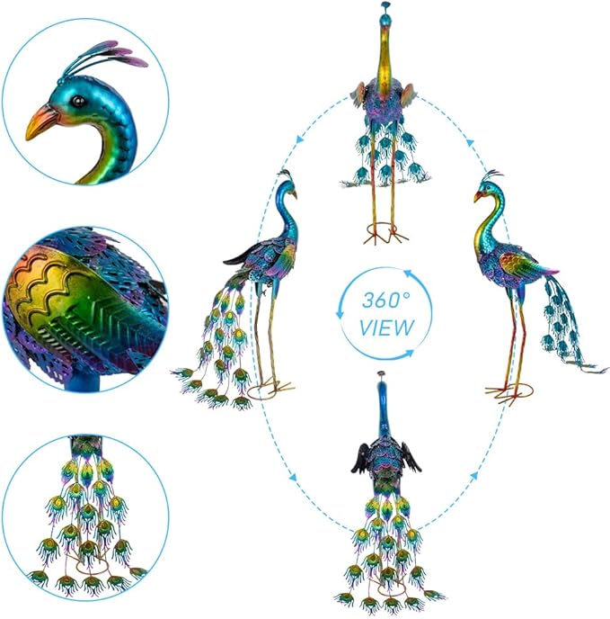 Metal Peacock Garden Decor Outdoor Statue, 26" Metal Yard Art Peacock Garden Sculptures Outside Decoration for Home Patio Lawn Backyard, Gift for Moms Grandma Women