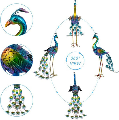 Metal Peacock Garden Decor Outdoor Statue, 26" Metal Yard Art Peacock Garden Sculptures Outside Decoration for Home Patio Lawn Backyard, Gift for Moms Grandma Women