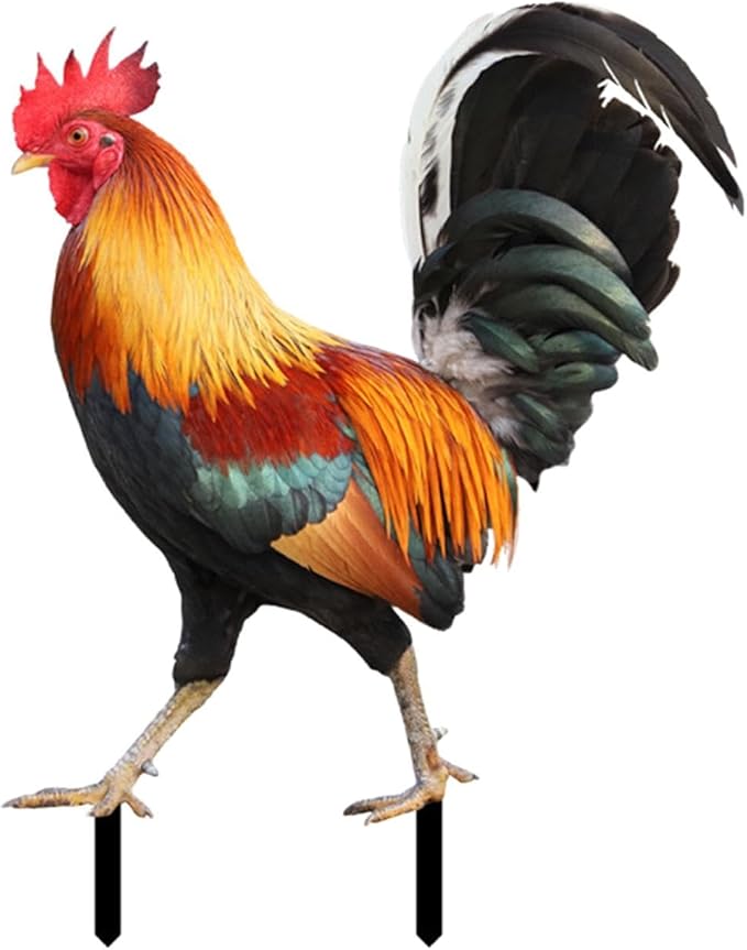 MYCENSE Rooster Statue Garden Stake Yard Art,Metal Cock Figurine Ground Insert,Animal Sculpture for Floor Patio Outdoor, 21.2x16.7x0.1cm