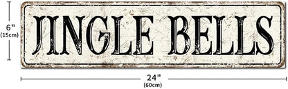 Madcolitote Ancient Retro Jingle Bells Wood Sign Jingle Bells Street Signs Customized Rustic Wooden Wall Art Farmhouse Wall Decor Kitchen Home Decor Signs Wall Hanging Sign 6x24in