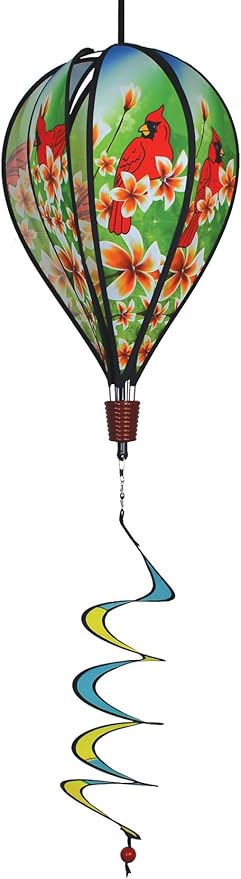 In the Breeze Cardinal 6-Panel Kinetic Hot Air Balloon Wind Spinner,11" W x 17" H, 26" Tail,1055