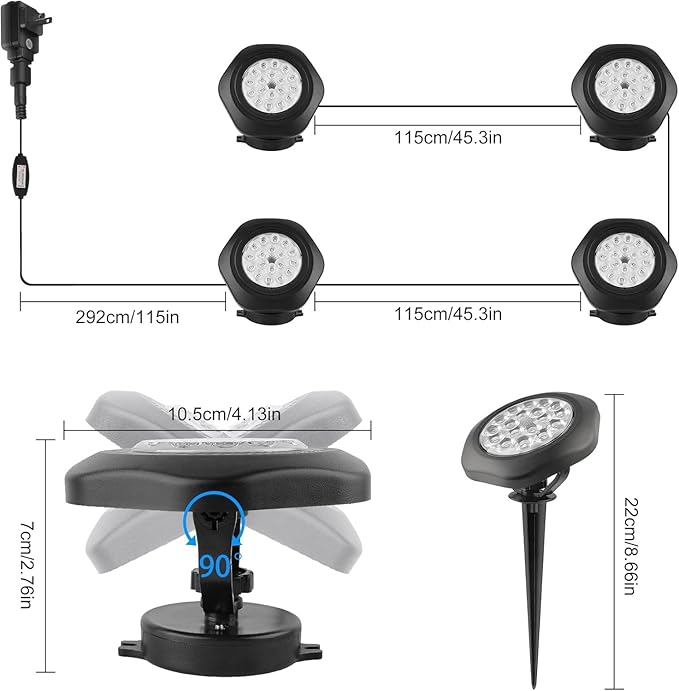 RGBW Pond Lights with Timer, 18 LED Super Bright Underwater Submersible Fountain Lights Color Changing Spotlights, Remote Control IP68 Waterproof for Fish Aquarium Tank Pool Garden(Set of 4)