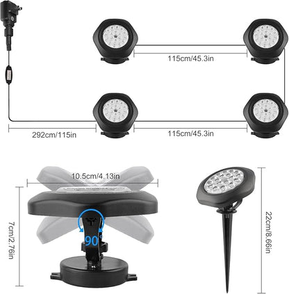 RGBW Pond Lights with Timer, 18 LED Super Bright Underwater Submersible Fountain Lights Color Changing Spotlights, Remote Control IP68 Waterproof for Fish Aquarium Tank Pool Garden(Set of 4)