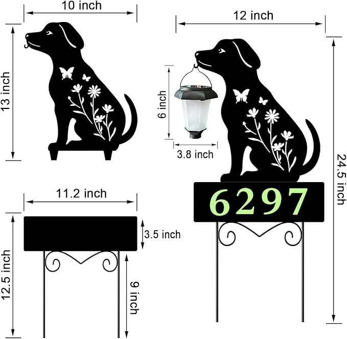 Solar Dog Garden Stakes Dog Holding Solar Lantern Decor Stakes Animal Yard Decorative Stakes Yard Sign -Number