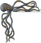 Wind & Weather Metal Octopus Door Crawler – Handcrafted Reclaimed Metal Indoor and Outdoor Decor – Mottled Blue Finish with Big Rrange Eyes – 17.32 W x 5.51 H x 1.61 D