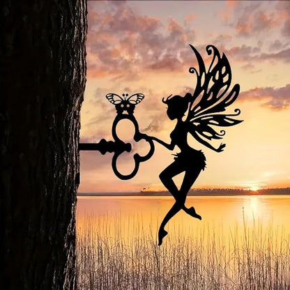Fairy Silhouette Statue Metal Branch Decoration Angle Metal Stake Outdoor Garden Butterfly Flower Decor Branch Tree Art ﻿New Home Decoration Gift