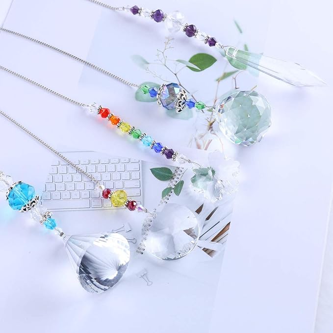 YU FENG 5 Pcs Crystal Suncatchers with Colorful Beads for Window Decoration Ornament for Christmas Tree