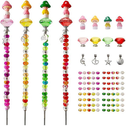 Fairy Garden Accessories Outdoor Kit - DIY Fairy Wand Beaded Garden Stakes Decorative with Miniature Mushrooms Figurine for Different Festivals, Beadable Items (Mushrooms)