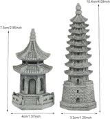 Set of 2 Pagoda Garden Miniature Sculptures - Zen Tower Decor Statues for Indoor and Outdoor Fairy Gardens - Asian Figurines for Chinese Outdoor Pagoda Decor for Home and Garden Enthusiasts