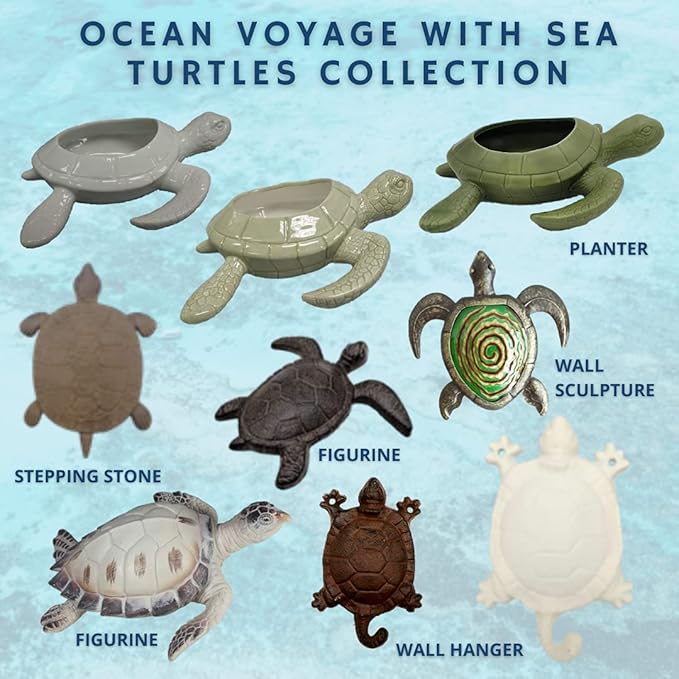 Comfy Hour Heavy Duty Cast Iron Sea Turtle Figurine, Decorative Ocean Turtle Statue for Garden, Patio & Beach House Decor, Vintage Brown Coastal Accent for Bathroom & Office, 1 pc