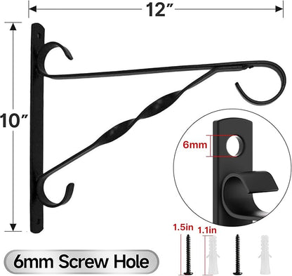 AMAGABELI GARDEN & HOME 2 Pack Hanging Plant Brackets Outdoor 12" Metal Fence Wall Plant Hanger Hooks for Hanging Flower Baskets Bird Feeders Lanterns Wind Chimes Rust-Resistant Black