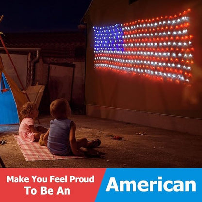 Decute American LED Flag Net Lights - 420 LED 4th of July Decorations Outdoor Lighted Flag String Lights of The United States for Memorial Day Yard Garden Festival Holiday Party
