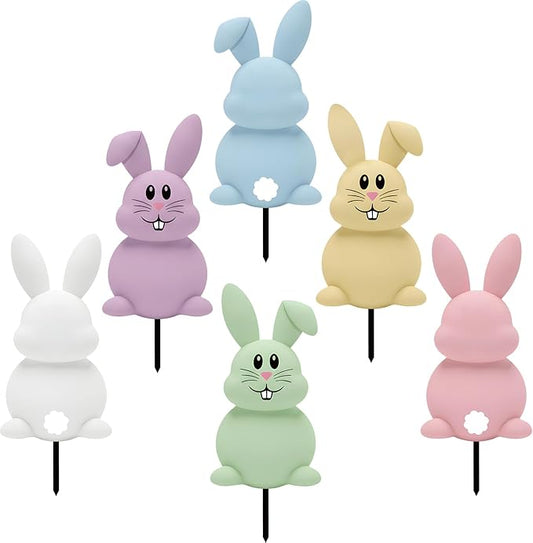 6 Pcs Outdoor Easter Bunny Decorations, 15.7 Inch Metal Easter Bunny Garden Stakes, Double-Sided Pastel Rabbit Yard Signs with Stakes for Spring Lawn Patio Garden Decor & Photo Props