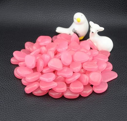 340pcs Glow in The Dark Garden Pebbles, Gardening Luminous Glow Stones Outdoor Decor Glowing Water Fish Tank Gravel (Pink)