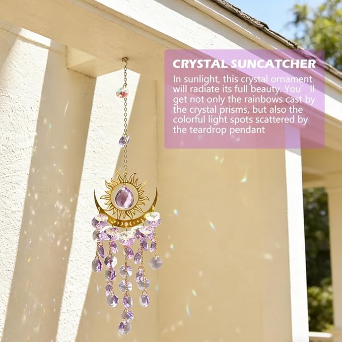 Crystal Suncatcher, Suncatchers for Windows Hanging, Sun Catchers Indoor Window, Unique Crystal Wind Chimes for Indoor & Outdoor Decoration, Gift for Sutffers Home Decor (Purple)