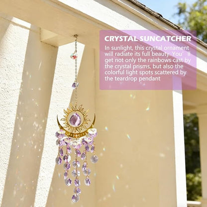 Crystal Suncatcher, Suncatchers for Windows Hanging, Sun Catchers Indoor Window, Unique Crystal Wind Chimes for Indoor & Outdoor Decoration, Gift for Sutffers Home Decor (Purple)